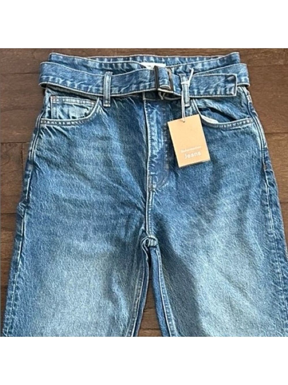 Reformation Cynthia Belted High Rise Straight Jeans size 26 NWT - Picture 9 of 13